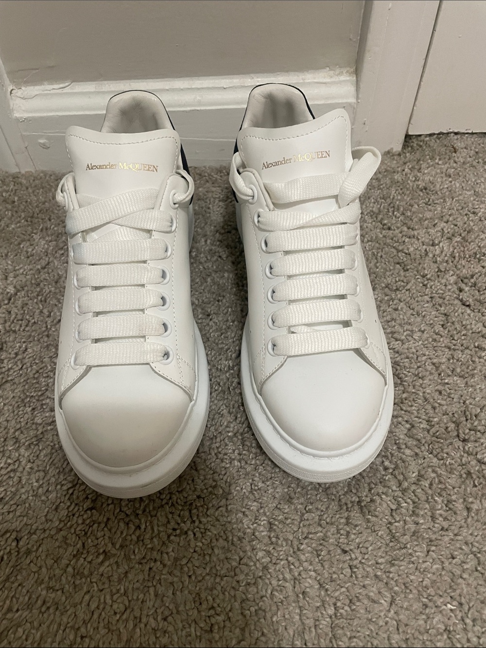 Alexander McQueen White Leather Platform Sneakers with Gold Logo